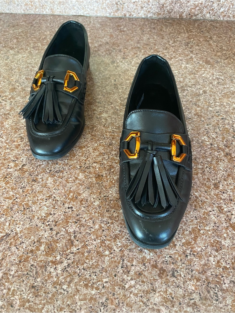 Black Leather Tassel Loafers with Gold Accent - Zara